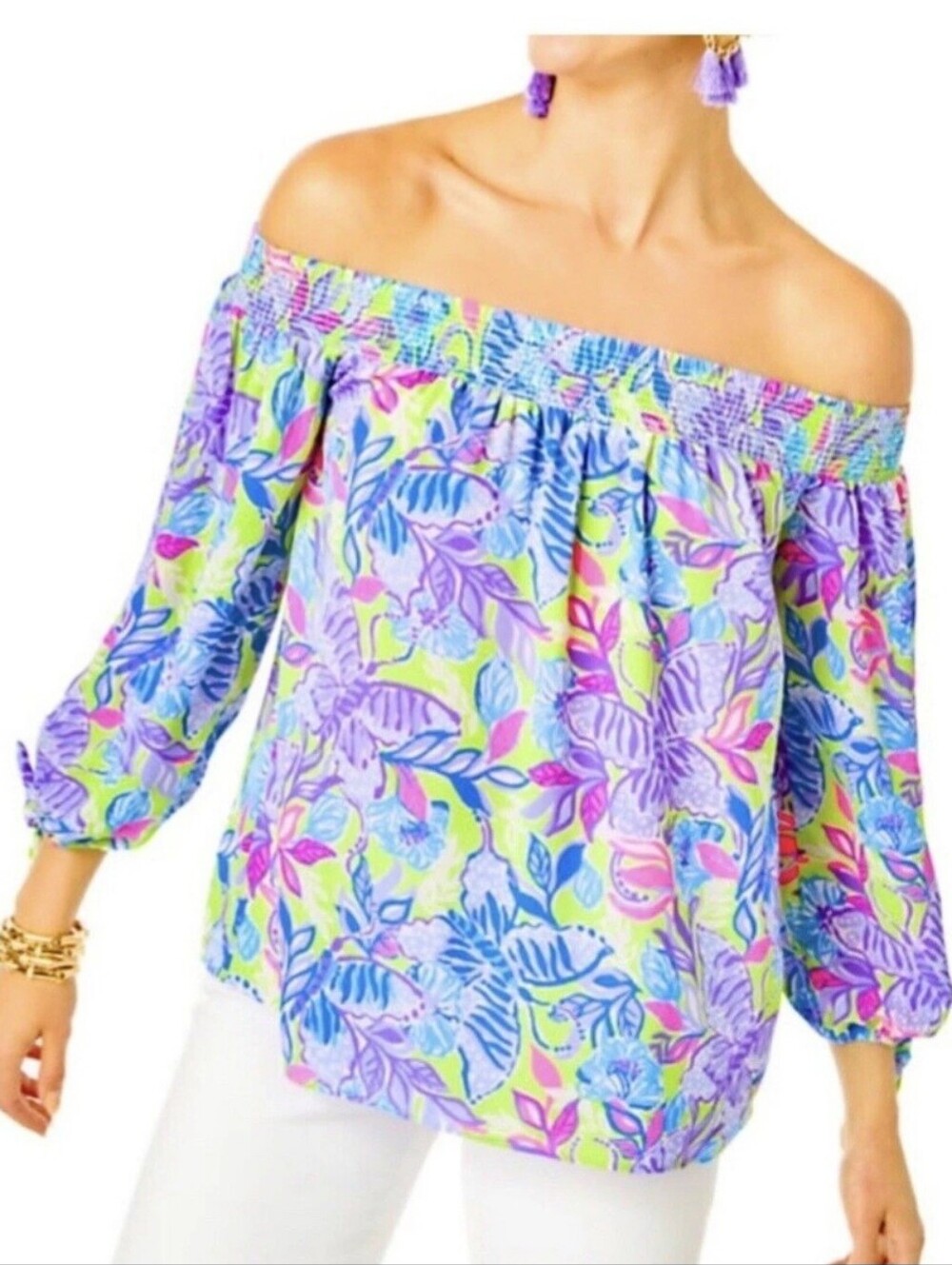 Lilly Pulitzer Maryellen Off The Shoulder Top Blouse Women Size XS New